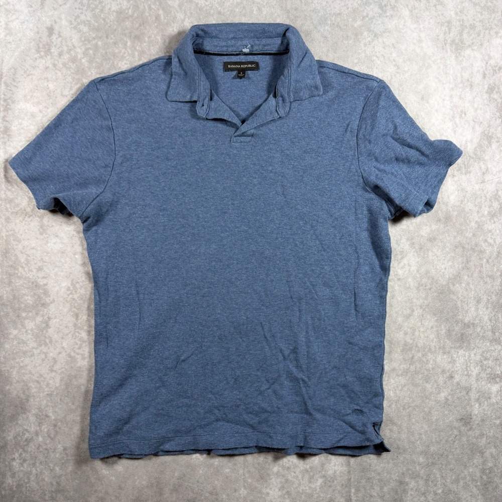 Banana Republic Men Short Sleeve Polo Shirt Blue Heathered Knit Small Minimalist